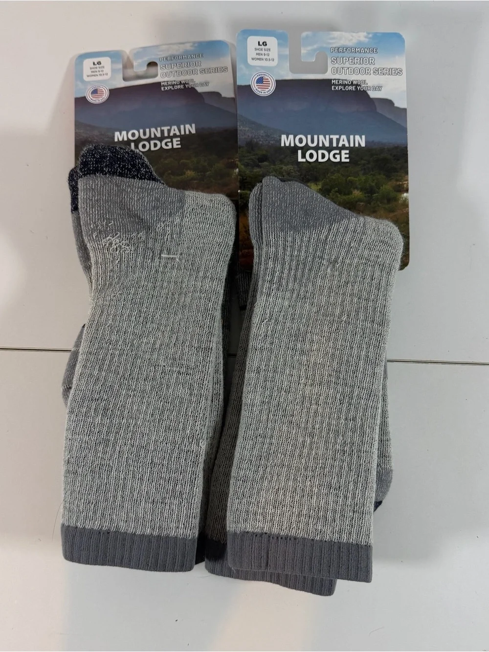 Mountain Lodge Men’s Grey Crew Socks - 2 Pack 75% Merino Wool
